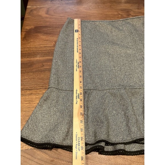 LOFT Wool Silk Blend 14 Godet Skirt Gray Black Office Zip Up Knee Length Office - Picture 6 of 9